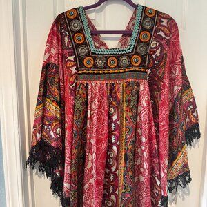 EUC OOAK LOTUS TRADERS BUTTERFLY SLEEVE A-LINE EMPIRE WAIST TUNIC TOP PLUS SIZE